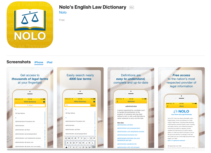 Nolo Dictionary app store
